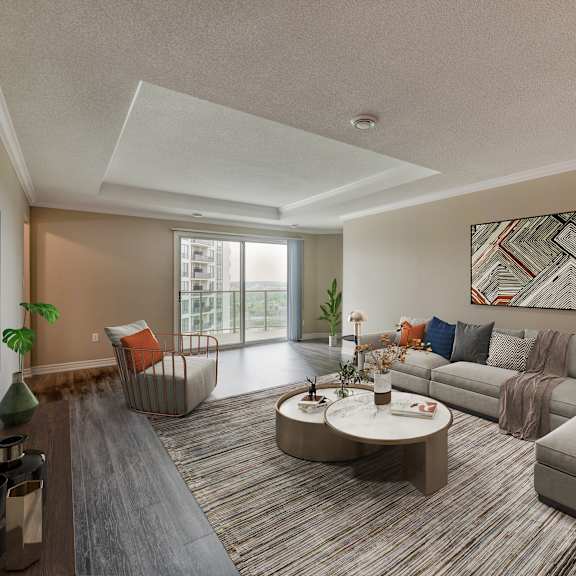 a living room with a large couch and a coffee table