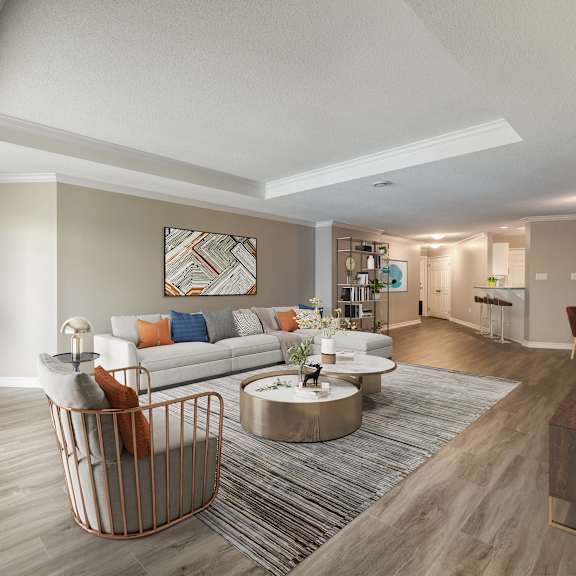 a living room with a couch and a chair