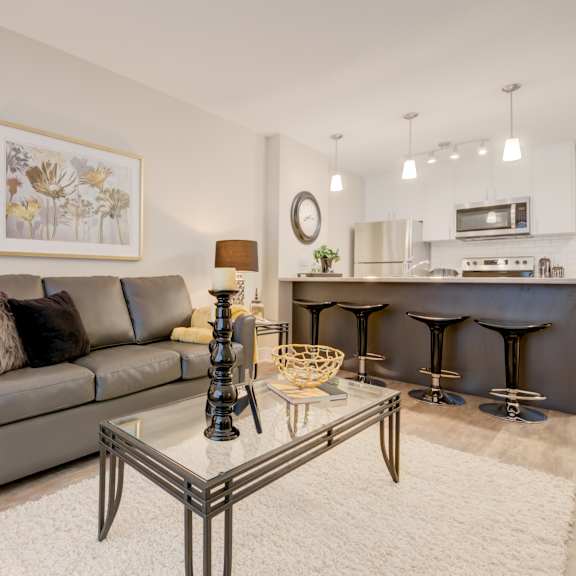spacious living area and kitchen.