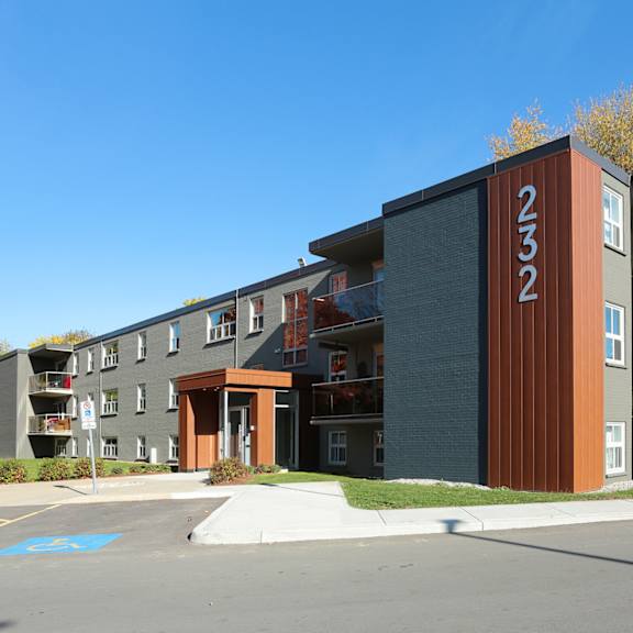 a photo of the front of a building with the number 22 on it