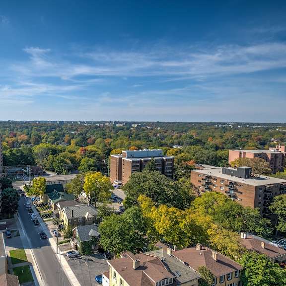 a view of a city from the top of a building