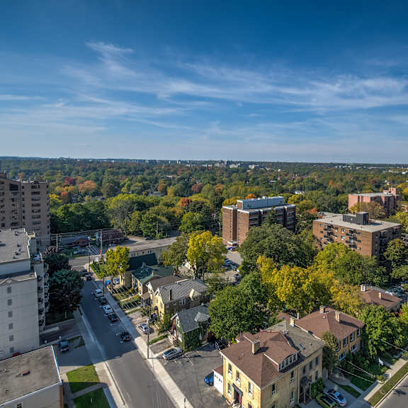 a view of the city from the top of a building