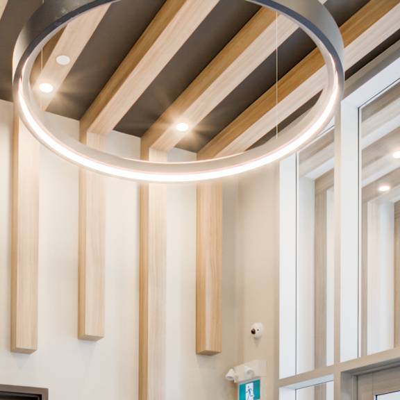 architectural feature and light fixture in lobby.
