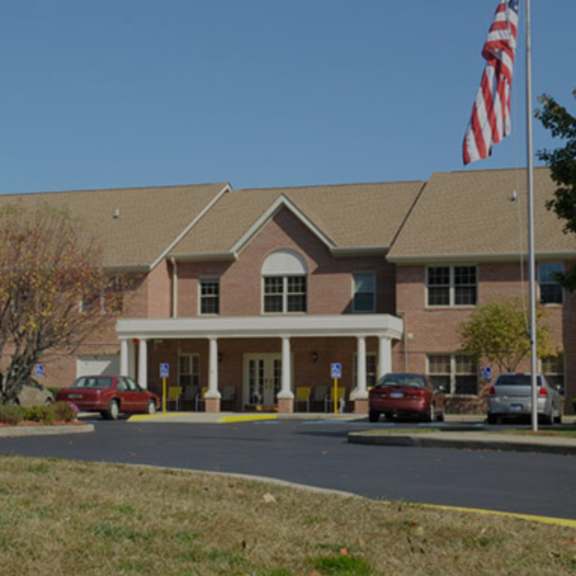 a building with a flag on top of it.