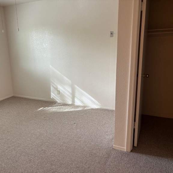 a room with a carpeted floor and a doorway leading to another room.