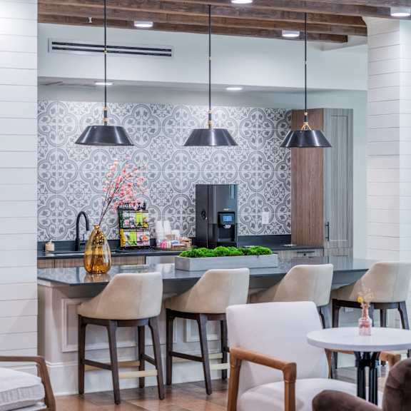 community kitchen with bar seating