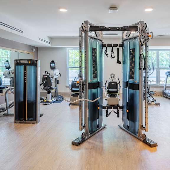 weight and resistance machines in the fitness center at arden at huntersville 55+ community