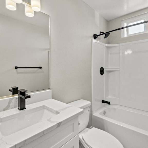 renovated bathroom at ocean breeze terrace apartment, huntington beach