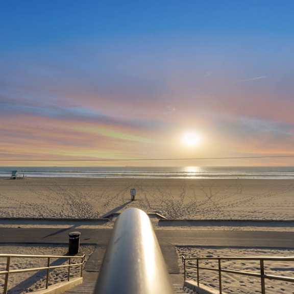 beach view sunset at ocean breeze terrace apartment, huntington beach