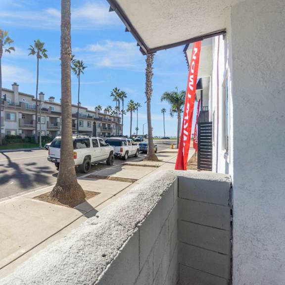 ocean view from patio at ocean breeze terrace apartment, huntington beach, ca