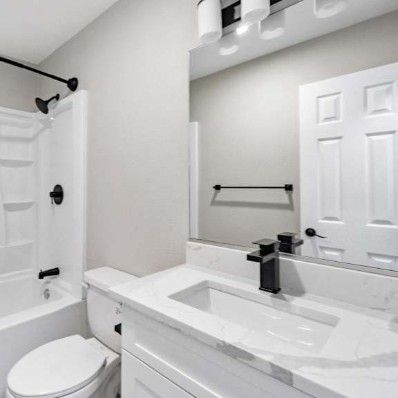 renovated bathroom at ocean breeze terrace apartment, huntington beach, ca