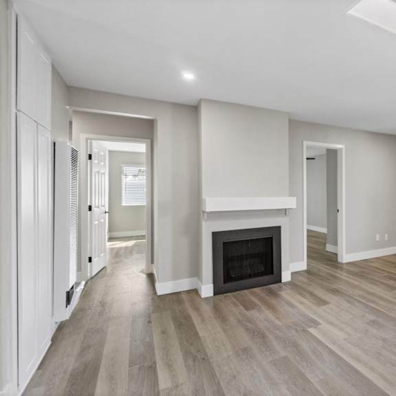 living room with fireplace at ocean breeze terrace apartment, huntington beach, ca