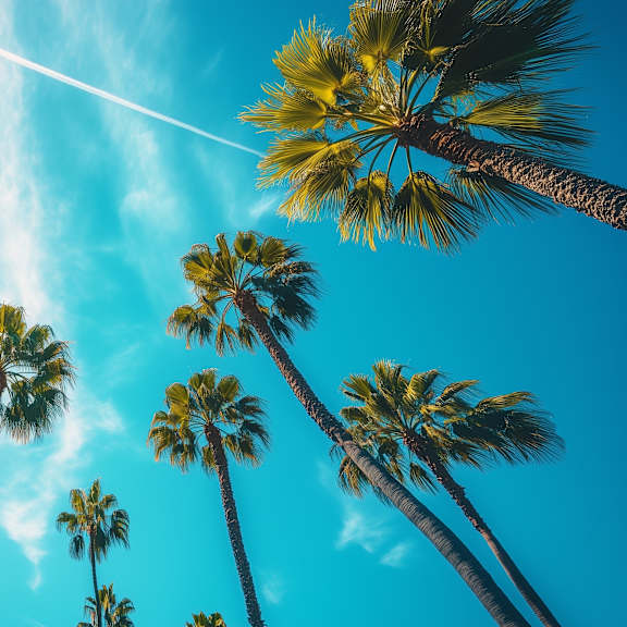 palm trees against blue sky at nineteen90 apartment homes, costa mesa, ca