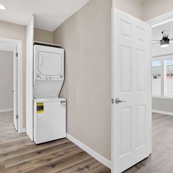 the enclave at homecoming terra vista laundry room at huntington manor homes apartment, huntington beach, california