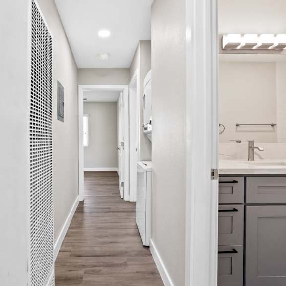 bathroom and hallway at 316 beach apartments, california