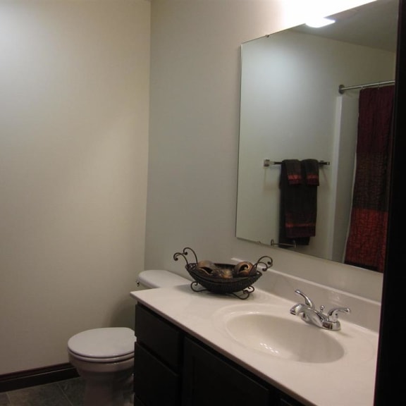 a bathroom with a sink toilet and mirror