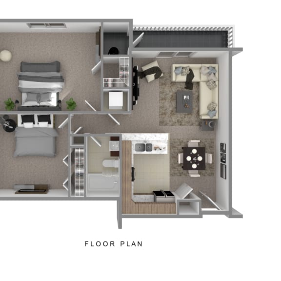a stylized floor plan of a 1 bedroom floor plan