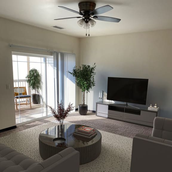 a living room with two couches and a coffee table