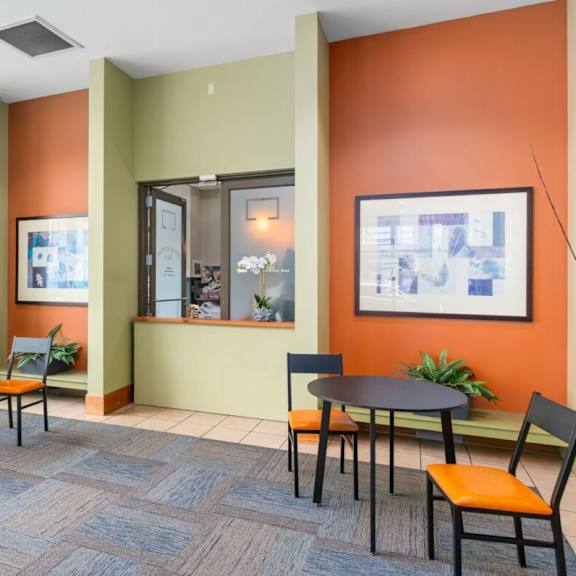 lobby seating at pacific tower apartments, portland