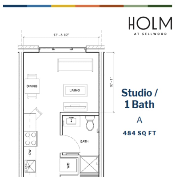 a floor plan for a studio with a bath.