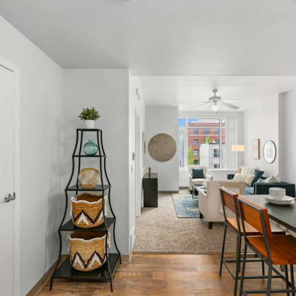 eat in kitchen at pacific tower apartments, oregon, 97209