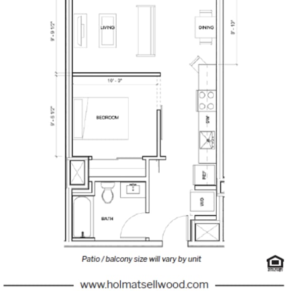 a floor plan for a 1 bed/1 bath unit at holm sellwood.