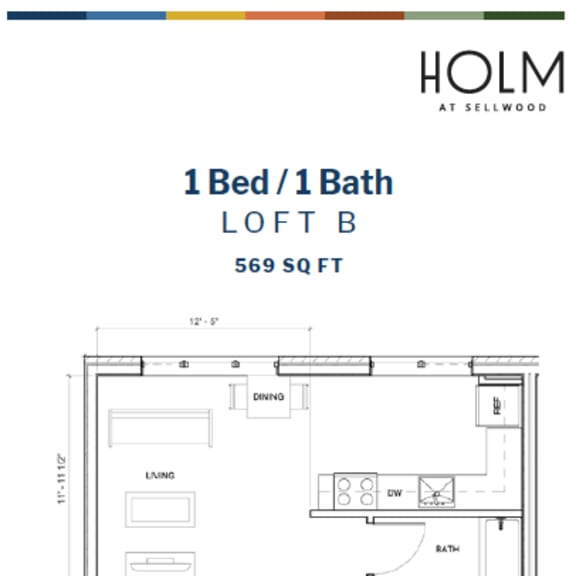 a floor plan for a 1 bed/1 bath loft is shown.