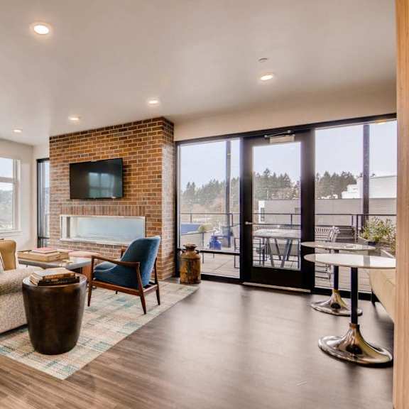 living room with balcony at holm at sellwood, portland, 97202