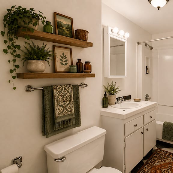 a bathroom with a white toilet, a white sink, and a white cabinet.