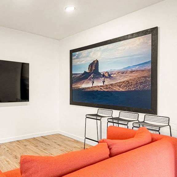 living area with tv at nomad apartments, oregon, 97217
