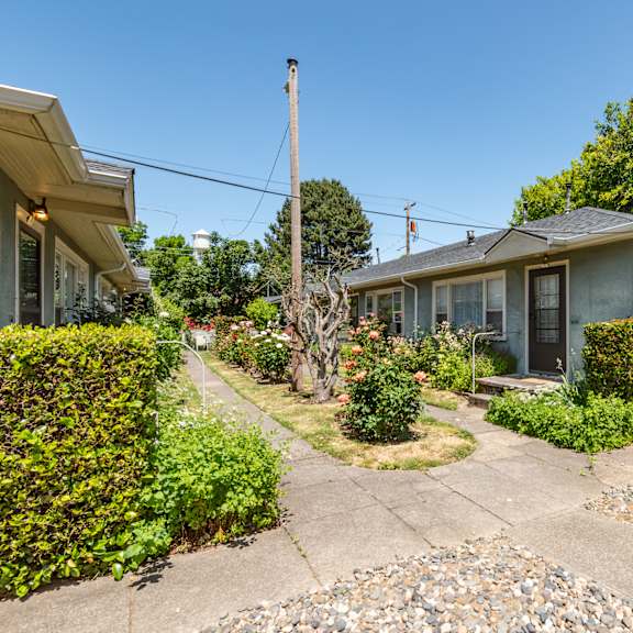 a residential area with a house and a garden.