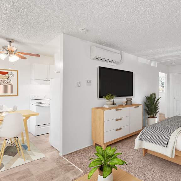 bedroom with a dresser at garden villa apartments, oregon, 97266