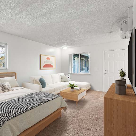 bedroom with a large bed at garden villa apartments, oregon