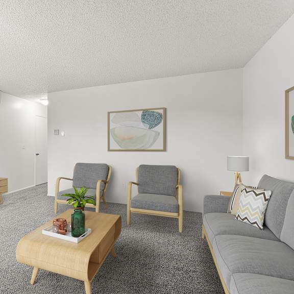 living room with grey couch at garden villa apartments, portland, or, 97266