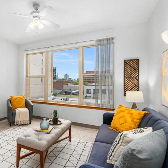 modern living room at fifth avenue place apartments, portland oregon