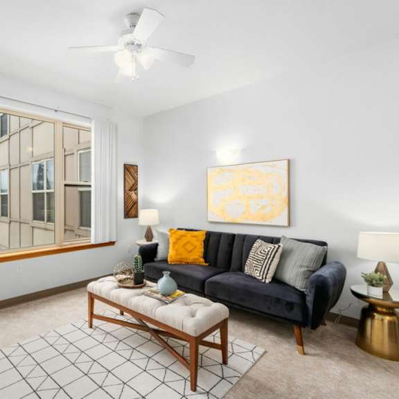 modern living room at fifth avenue place apartments, portland oregon
