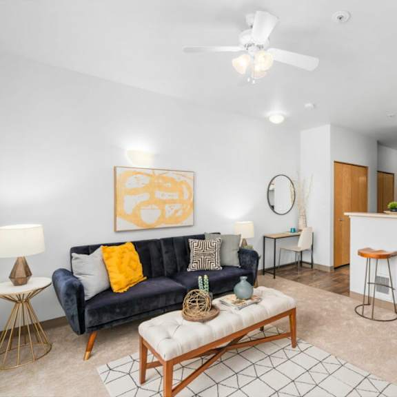 living and kitchen view at fifth avenue place apartments, oregon, 97209