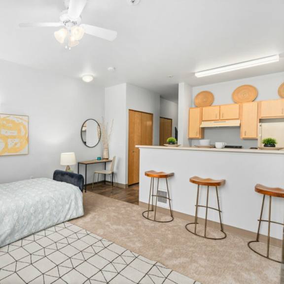 island kitchen at fifth avenue place apartments, portland