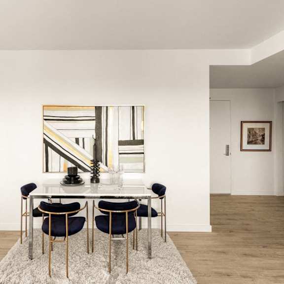 elegant dining space at nomad apartments, portland, oregon