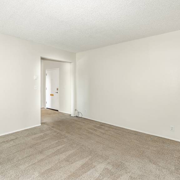a room with a carpeted floor and a white wall.
