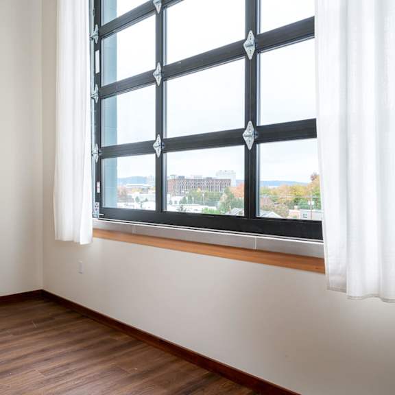 a large window at atomic orchard experiment, portland, oregon
