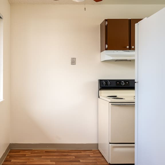 small kitchen at garden villa apartments, portland, or