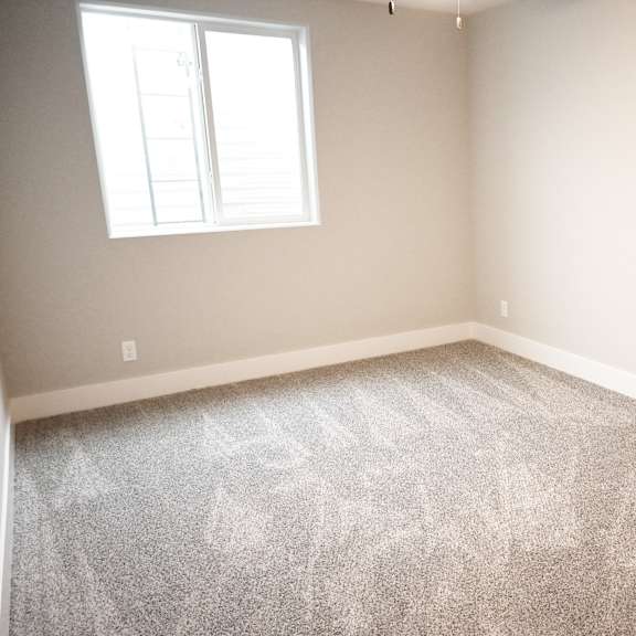 a room with a carpet and a window.