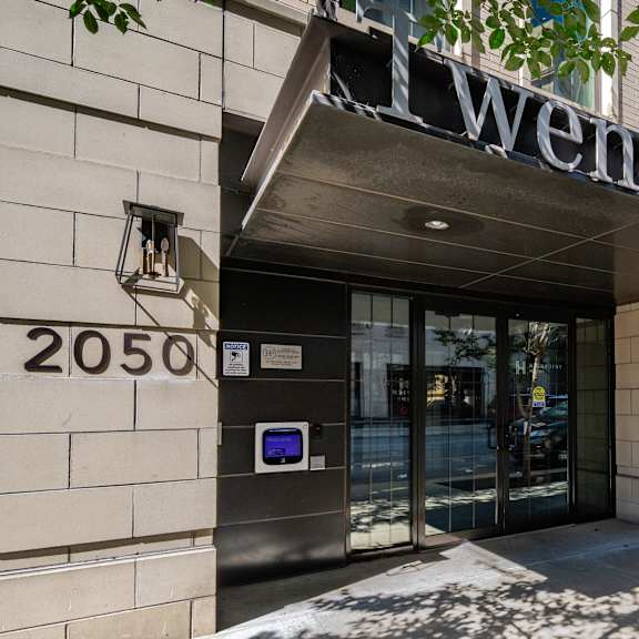 the front of a building with the name