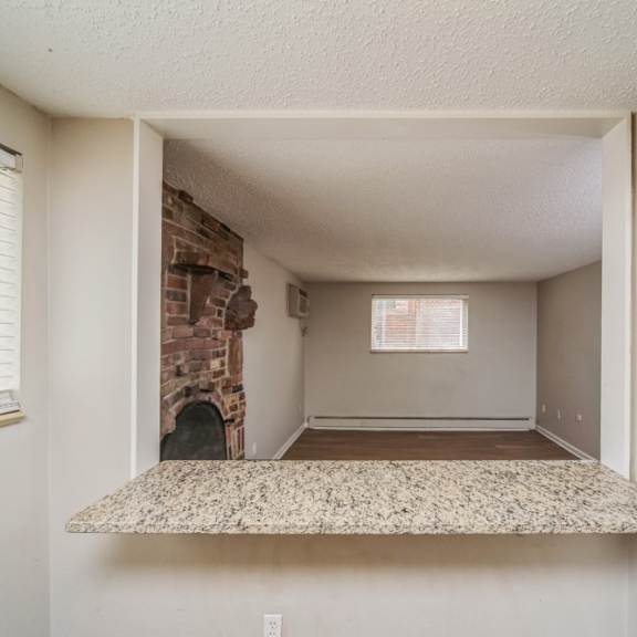 kitchen with a breakfast bar overlooking the living room at 136 s penn in denver, co