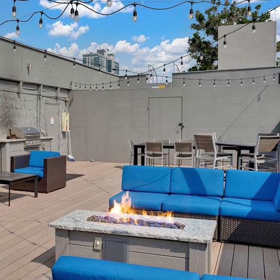 fireplace on the rooftop deck at 136 s. penn