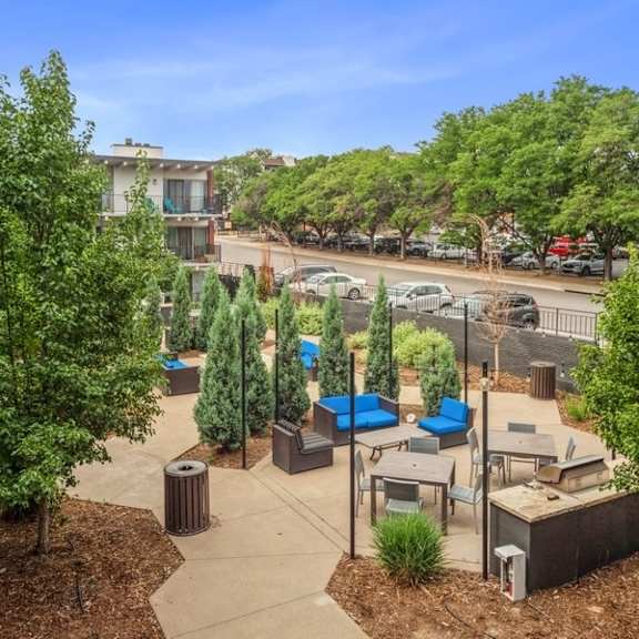lovely view of our community patio space at 1190 s bellaire st in denver, co