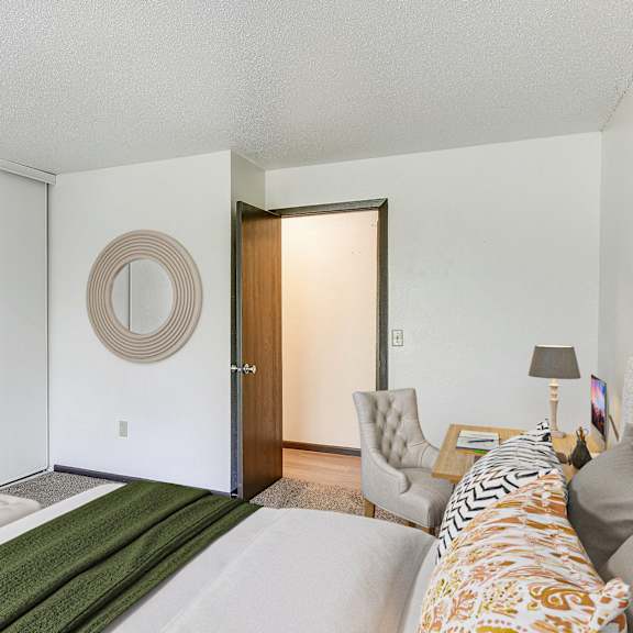 bedroom with closet at pheasant park apartments, new hope, mn