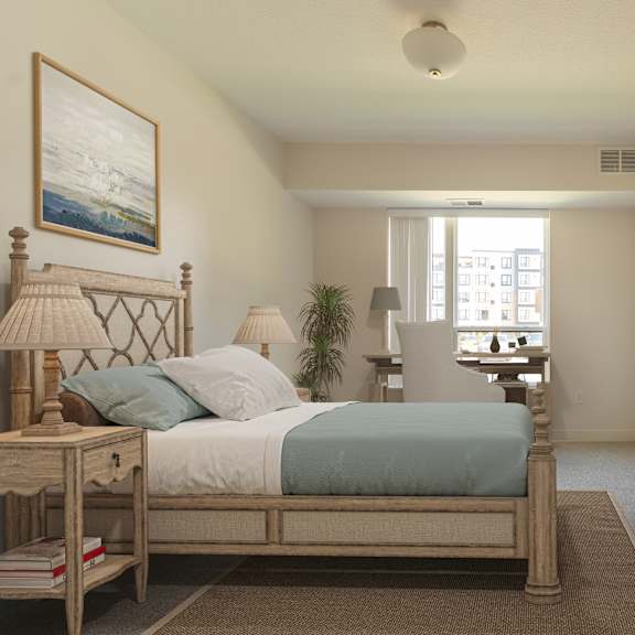 a bedroom with a bed and a dresser at sonder house, brooklyn center, 55430