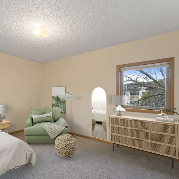 modern bedroom  at ames lake neighborhood apartments, st paul, minnesota